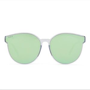 DIFF Sunglasses— Gemma Clear Crystal + Teal Mirror Sunglasses BNIB